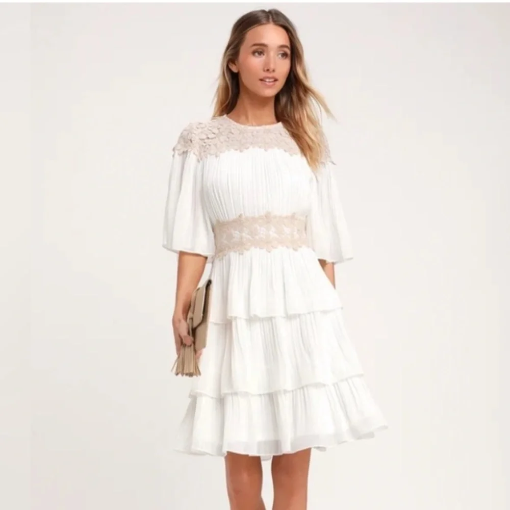 Lulus Westwind White Lace Pleated Chiffon Dress XL - Picture 1 of 8